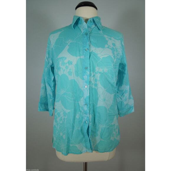 Blast Tops - BLAST Shirt M MEDIUM Petites Womens Floral Print Button Down